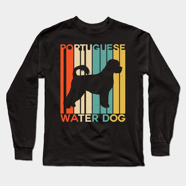 Retro Vintage Portuguese Water Dog Portie PWD Silhouette Long Sleeve T-Shirt by totemgunpowder